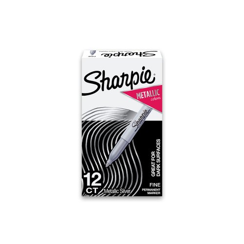 Sharpie Metallic Permanent Markers, Fine Tip Marker Set, Perfect Markers For Black Paper Or Dark Surfaces, Art Markers, Poster Markers, Silver, 12 Count