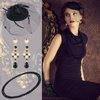 Fascinator Hats for Women Tea Party Hats and Gloves Set Include Mesh Hats Lace Gloves Pearl Necklace Earring for Women Girls (Black, Floral Style)