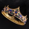 Crystal King Wedding Tiara Vintage Rhinestone Crown Hair Bands For Halloween Birthday Pageant Hair Accessories (Gold With Blue Stone)