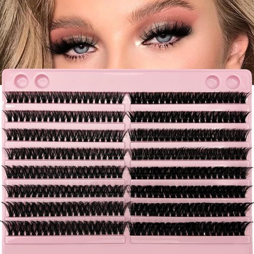 WUWUSU Fluffy Lash Clusters 60D+80D Thick Eyelash Clusters D Curl Wispy Individual Lashes 10-18mm Cluster Eyelash Extensions 280pcs False Mink Eyelashes DIY Flat Lash Extension