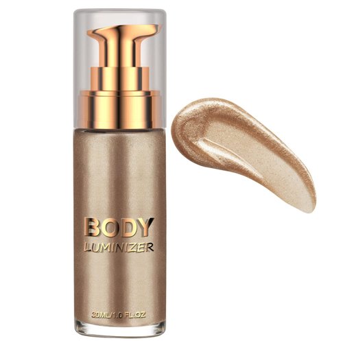Body Luminizer, Highlighter Makeup Waterproof Moisturizing Glow Illuminator Liquid Foundation for Face & Body,Smooth Body Shimmer Lotion(#01 Rose Gold）