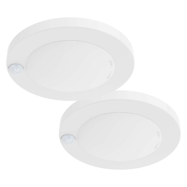 ZAGO LED 6" 120 Volts Closet Light Wired, PIR Motion Sensor Ceiling Disc Light, 15W, 1100 Lumens, CRI>80, 5000K Daylight White for Closet, Laundry, Garage, Pantry, Wet Location, ETL, White, 2 Packs