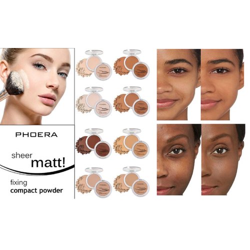 AQUAPURITY PHOERA Sheer Matte Compact Powder Fixing Powder Makeup Base Fixer Setting Powder Foundation Fixing Compact Pressed Powder Long Lasting Make Up Fixer Skin Vitamin E Beauty Blender (203 NUDE)