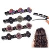 Sparkling Crystal Stone Braided Hair Clips, Satin Fabric Hair Bands, Four-Leaf Clover Chopped Hairpin Duckbill Clip Braided Hair Clip with 3 Small Clips Multi Clip Hair Barrette 4Pack (Four leaf hair clip)