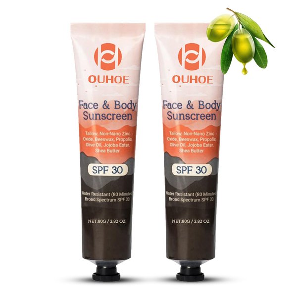 Natural Mineral Sunscreen SPF 30 - Natural Tallow & Zinc Oxide, Sunscreen for Face & Body SPF 30, Moisturizing Sunscreen Hydrating, No Sticky