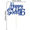 Gyufise 1Pc Happy Sweet 16 Cake Topper Blue Glitter Sweet 16 Birthday Cake Decoration Happy 16th Birthday Decorations for Girls Boys Party Supplies