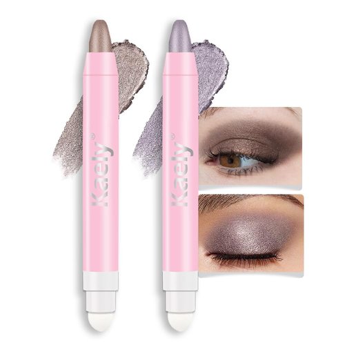 Kaely 2Pcs Cream Eye Shadow Brightener Sticks Set for Eyes Waterproof, Taupe Smoky Amethyst Shimmer Cream Eyeshadow Applicator Stick Long Lasting Pigmented Eye Makeup sombras en crema para ojos 19+24