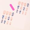 24Pcs Glossy Blue Press on Nails Square Medium Full Cover Artificial Fake Nails with Marble and Gold Line Designs Acrylic Coffin False Nails with Glue Stick on Nails for Women Girls