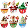 Christmas Cupcake Liners with Toppers Picks, Standard Wrappers Cupcake Disposable Baking Cups Muffin Liners for Xmas Holiday Party Favors, Party Decorations for Christmas Baking Supplies