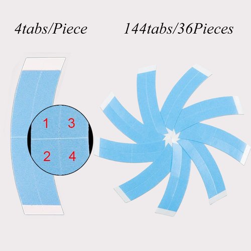 Heyen 36Pcs WaterProof Lace Front Wig Tape Double Sided Wig Tape Strong Adhesive Tape Strips C-Shaped Wig Tape for Toupee Hair Pieces and Hair Extension (36Pcs), blue