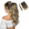 HOTBANANA Ponytail Extension, 14 Inch Ponytail Extension Human Hair Clip in Wrap Around Ponytail Hair Piece Walnut Brown to Ash Brown and Bleach Blonde Long Straight Remy Human Hair Extension 75g