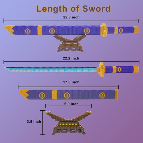 Cosplay Anime ONE Piece Zoro Swords Building Blocks Set, 22.8in Samurai Katana Zoro Sword Building Blocks with Scabbard & Stand, Cartoon Roronoa Yamato Sword Model