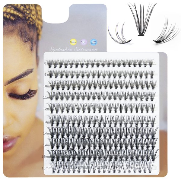 HOSAILY Lash Clusters 200pcs 20D D Curl Individual Lashes Natural Cluster Lashes 8-16mm Mixed Pack DIY Eyelash Extension Natural Look 3D Effect Makeup individual cluster Eyelash Extensions