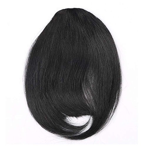 Brazilian Human Hair Bangs Clip On Real Hair for Black Women French Bangs Clip In Hair Extensions Natural Black Straight Hair Bangs with Temple 6-8inch Muzinuo