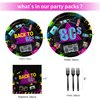 PYCALOW 80s Party Decorations Tableware - 80s Decorations Paper Plates And Napkins Party Supplies, Dinner Plate, Dessert Plate, Napkin, Fork, 80's Theme Birthday Table Decorations | 24 Guests