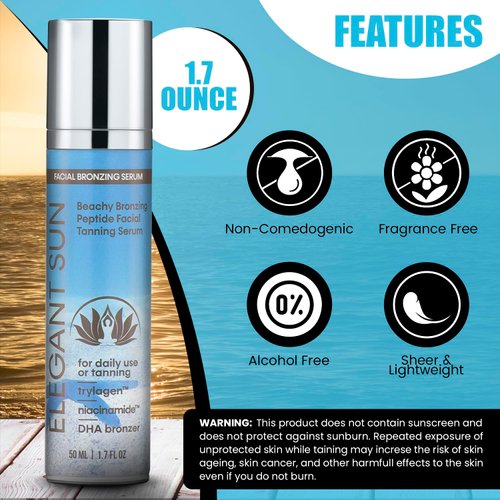 Facial Tanning Bed Lotion Face Moisturizer, Daily Skin Care Peptide Serum & Face Tanning Accelerator Serum, Niacinamide Serum, Gradual Self Tanner Skin Care Product, Light Sheer Tint by Elegant Sun