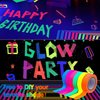 52 Pack Glow Neon Party Supplies Glow Party Decorations Neon Birthday Party Supplies Black Light Reactive Decor Set - Fluorescent Banner, Blacklight Garlands, Glow in The Dark Balloons, Luminous Tape