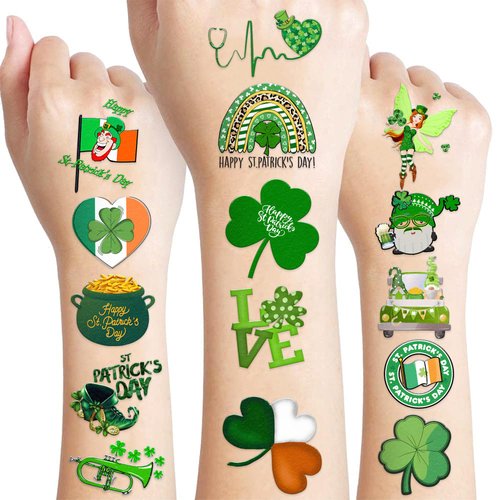 106 PCS Saints St. Patrick's Temporary Tattoos Sticker Saints St. Patrick's Day Irish Parade Day Birthday Party Decorations Supplies Favors Gifts Girls Boys Cute Tattoo School Rewads Shamrock Lucky