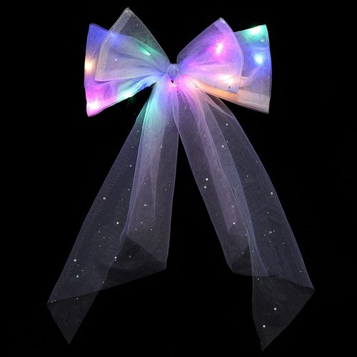 JONKY Light Up Bow Hair Clips Veil Hair Barrettes Led Bows Headdress Bowknot Hairpin Short Tulle ...