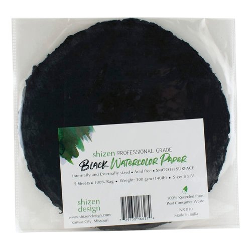 Shizen Design, Watercolor Paper, Black, Hot Press, 8 Inch Circle, Pack of 5 Sheets, NR 810