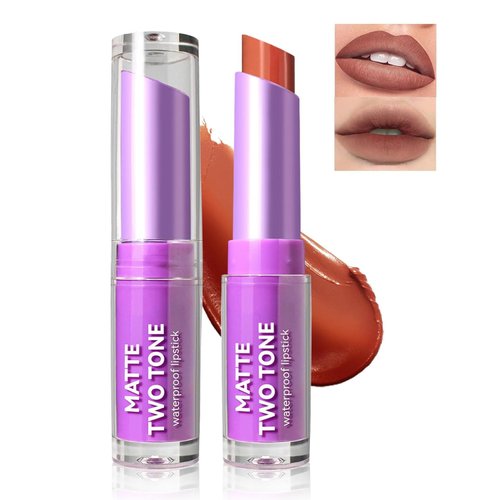 Easilydays Nude Lipstick, 2 In1 Two Tone Bitten Moisturzing Waterproof Lipstick Gradient Bitting Matte Lipstick V Styling Glimmer Balm, Long Lasting Waterproof Silk Finish Lip Gloss for Women (#03)