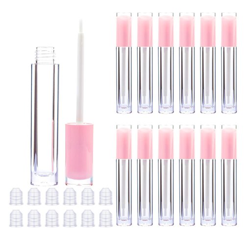 Lip Gloss Brush Wand Tubes Empty, 12 Pack 5ml Containers with Wand, 12 Light Pink Tubes with Rubb...