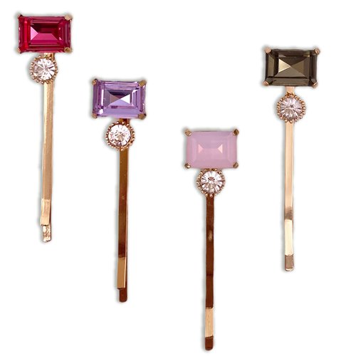 4PCS Crystal Gemstone Bobby Pins Decorative Hair Slides Clips Jewel Accessories Women Set B