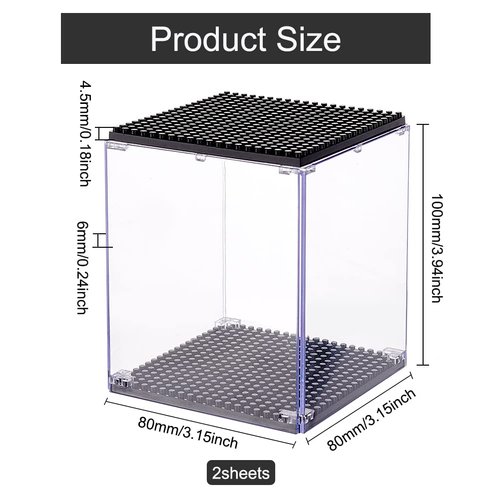 FINGERINSPIRE 2 Pcs Acrylic Stackable Model Display Case Minifigures Building Block Display Case with Black Base 3x3x4 inch Dustproof Showcase Assemble Cube Display Box for Minifigures Figure