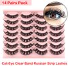 14 Pairs Cat-Eye Lashes, D Curl Russian Strip Lashes with Clear Band Looks Like Eyelash Extensions, 10-20 MM Fox Eyelashes Natural Look Wispy False Eyelashes by Heracks (030A)