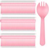 Tioncy 150 Pcs Disposable Plastic Sporks Individually Wrapped Disposable Sporks 4.5'' x 1.26'' 2 in 1 Fork and Spoon Set Disposable Serving Utensils for Dessert Restaurant Party Supply (Pink)