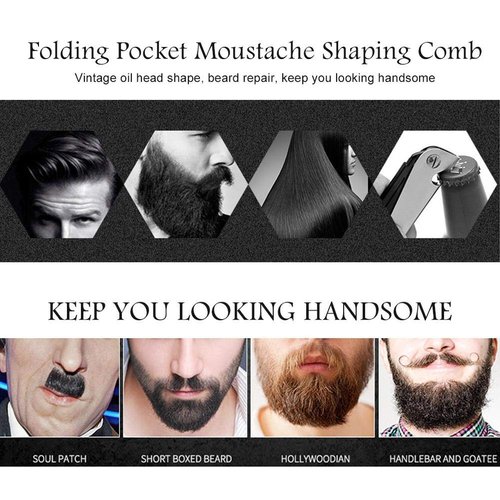 Switchblade Comb, Folding Comb, Pocket Comb, Foldable Comb Stainless Steel Folding Beard Comb with Cover Mustache Styling Comb for Men Beard Grooming Detangling and Styling(#2)