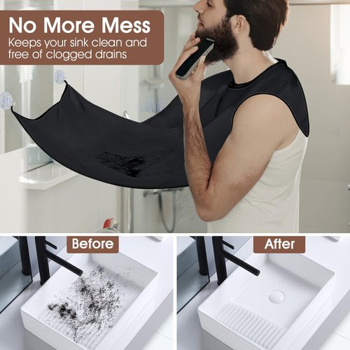 Beard Bib Trimmer Catcher, Beard Hair Catcher for Sink, Birthday Gifts for Men Him Boyfriend, Waterproof Non-Stick Beard Cape, 4 Suction Cups, One Size Fits All, Grooming Accessories(Black)
