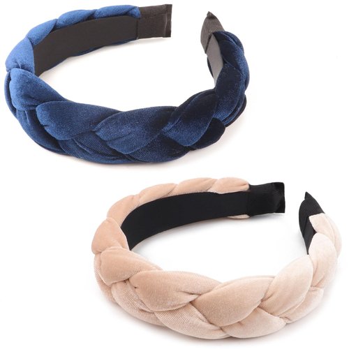 AQOKKA 2 Pcs Braided Headbands for Women Velvet Head Bands for Women's Hair Elastic Criss Cross Hair Hoop Accessories for Women Girls