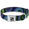 Dog Collar Seatbelt Buckle Tie Dye Swirl Green Blue Purple 9 to 15 Inches 1.0 Inch Wide