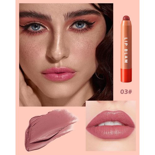 Hydrating Tinted Lip Balm, Glossy Lip Balm Plumper, Long Lasting Lipgloss Creamy Lipstick, Lightweight High-Pigment Lip Stain Pen Lip Crayon Stick, Christmas Makeup Gift for Women -03# Nude Pink