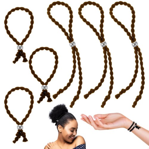 6Pcs Adjustable Length Hair Ties for Thick Hair Afro Puff Silk Soft Ponytail Holders Puff Cuff Natural Hair Ties Loc Headband Dreadlock Hair Band for Braided Kinky Curly Pineapples No-Slip Design