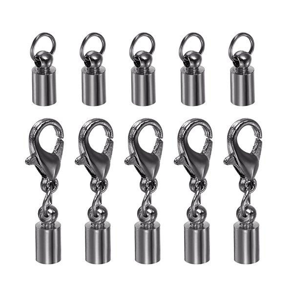 HARFINGTON 5pcs Cord End Cap 3.5mm ID Lobster Claw Clasp End Caps for DIY Bracelets Necklaces, Black