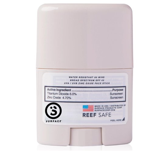 Surface Mineral Face Sunscreen Stick, Water Resistant, UVA/UVB Broad Spectrum, Fast Drying Protection, PABA Free - SPF 45 - TINTED (1 Pack)