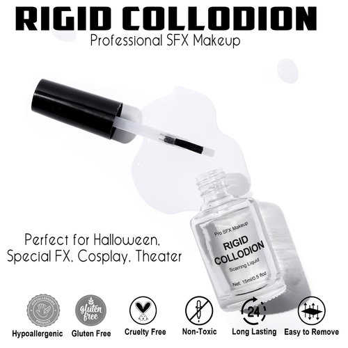 CCbeauty Halloween Rigid Collodion and Remover Combo Kit(0.5 fl oz + 1.7 fl oz), Scarring Liquid with Brush, Liquid Scar Makeup, Special Effects FX Scar Makeup for Stage Cosplay Costume Film Theatre