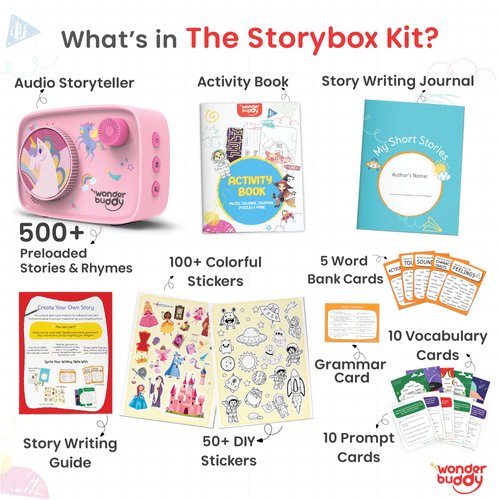 WonderBuddy Kids Screen-Free Audio Player, 500+ Preloaded Stories & Rhymes with Storybook DIY Art Kit, Voice Recorder, Content Upgrade, Bluetooth, Christmas Birthday Gift for Girls 3+ Years- Unicorn