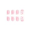 Bows Press on Nails Short Square Fake Nails 3D Resin Bow Charm Glossy Designs Pink Full Cover Glue on Nails Reusable Artificial White French Tip False Nails for Women DIY Manicure Decoration 24Pcs