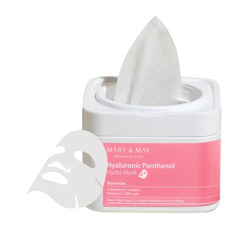 Mary&May Hyaluronic Panthenol Hydra Mask - Daily Pull Out Sheet Mask for Intense Moisturizing and Soothing - Korean Skincare, Hypoallergenic, Cruelty-Free, 30 Sheets