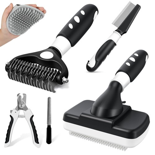 Augwind 6PCS Dog Grooming Kit I Dog Brush for Shedding I Slicker Brush For Dogs I Dog Comb I Cat&Dog Nail Clipper with Nail File I Dog Bath Brush I Premium Pet Supplies Set (Cute Penguin Design)