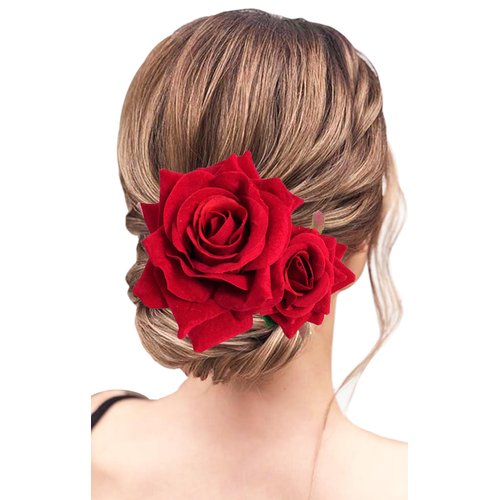 Flower Hair Clip, Rose Flower Bohemia Hairpin Hair Comb Bride Costume Hair Decor for Party Wedding 1PCS #Red