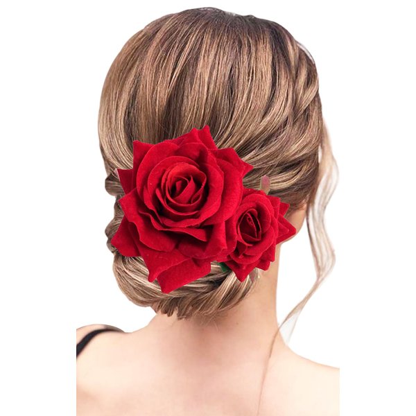 Flower Hair Clip, Rose Flower Bohemia Hairpin Hair Comb Bride Costume Hair Decor for Party Wedding 1PCS #Red