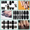 WOKOTO 20 Sheets 280 Pieces Black Nail Stickers Full Nail Wraps French Style Stick On Nail Polish Strips Black Gel Nail Strips Delf Adhesive Punk Gel Nail Sticker for Women Girls Kids with Nail File