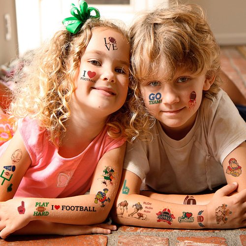 Football Temporary Tattoos for Kids Birthday Party Supplies - Football Party Favors Decorations Sticker American Fans Tattoos for Gifts Classroom School Prizes