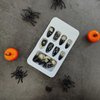 Goth Press on Nails Halloween Almond Fake Nails Horror Skull Black Rose False Nails with Rhinestone Glossy Acrylic Nails Full Cover Stick on Nails Jelly Press on Nails for Women Cosplay Nails 24Pcs