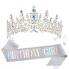 CHANACO Birthday Crown Tiaras for Women Birthday Girl Sash Crystal Birthday Tiara AB Rhinestone Birthday Headband Princess Crown for Girls Hair Accessories Happy Birthday Party Decorations