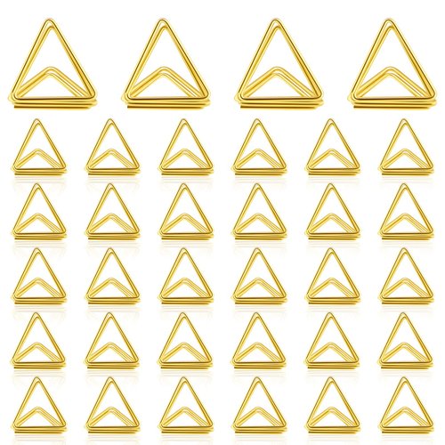 60 Pieces Place Card Holder Wedding Table Number Holder Triangle Shape Table Card Holder Photo Picture Holder Stand Clip for Wedding Party Baby Shower, Suitable for Small Card (Gold)